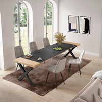 Consolle allungabile, 58 fino 302x90x73cm, Per 14 persone, Gambe in legno, colore Rovere e nero RF2829