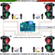 Kit Impianto 4 Semafori Condominio 4 Ingressi Uscite Semaforo 2 Luci 24 Led Rossi e 24 Verdi 24 Vac IP65 Centrale Tempi Regol. da 0,5 a 3 Minuti Prenotazione Ordine di Arrivo Con 4 Coppie Fotocellule