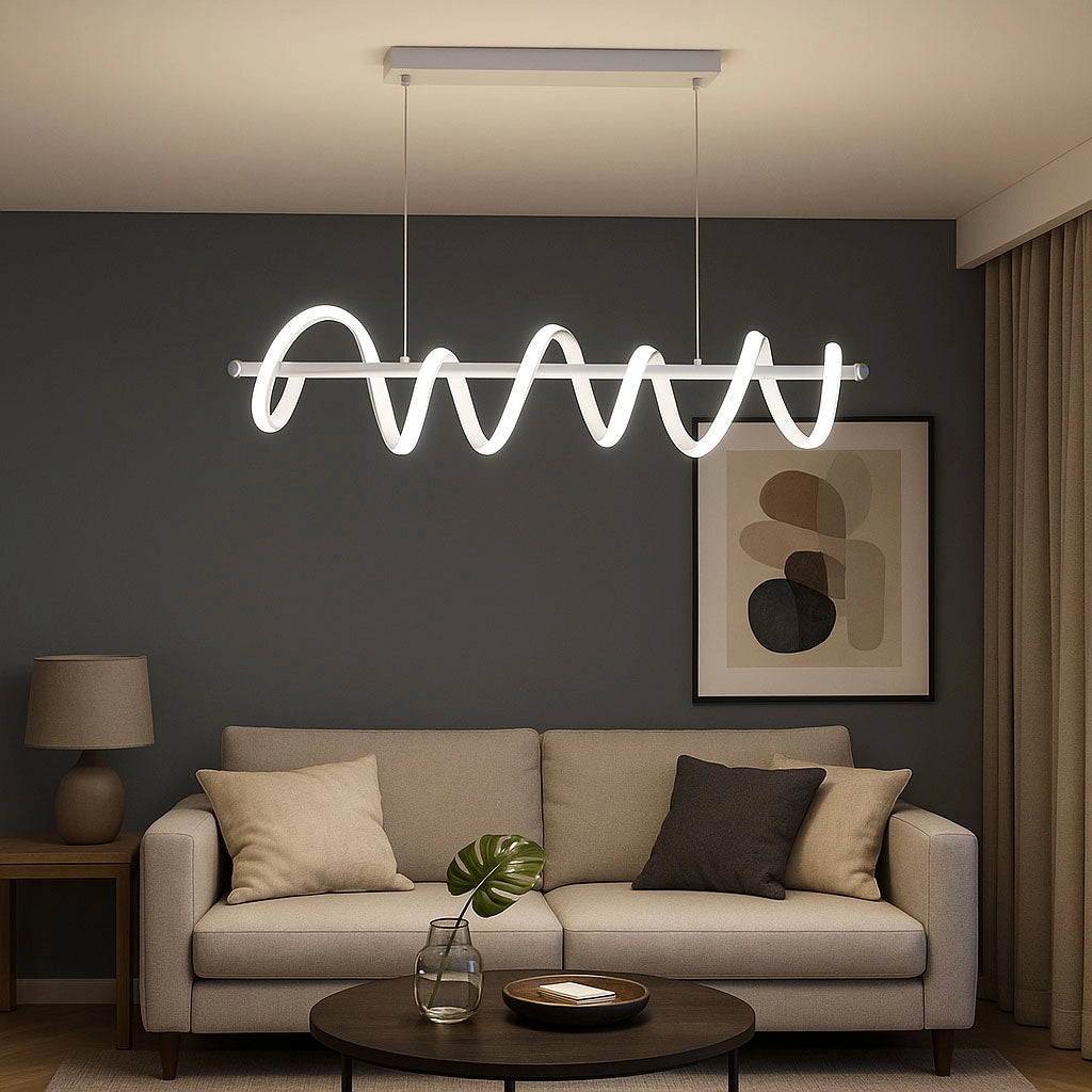 Lampadario a sospensione con luci a led da soffitto stile moderno twister 4800 lumen 60w luce bianca fredda 6500K