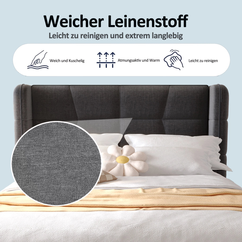 Letto per bambini 90 × 200 cm con contenitore a sollevamento, senza materasso, en tessuto, grigio