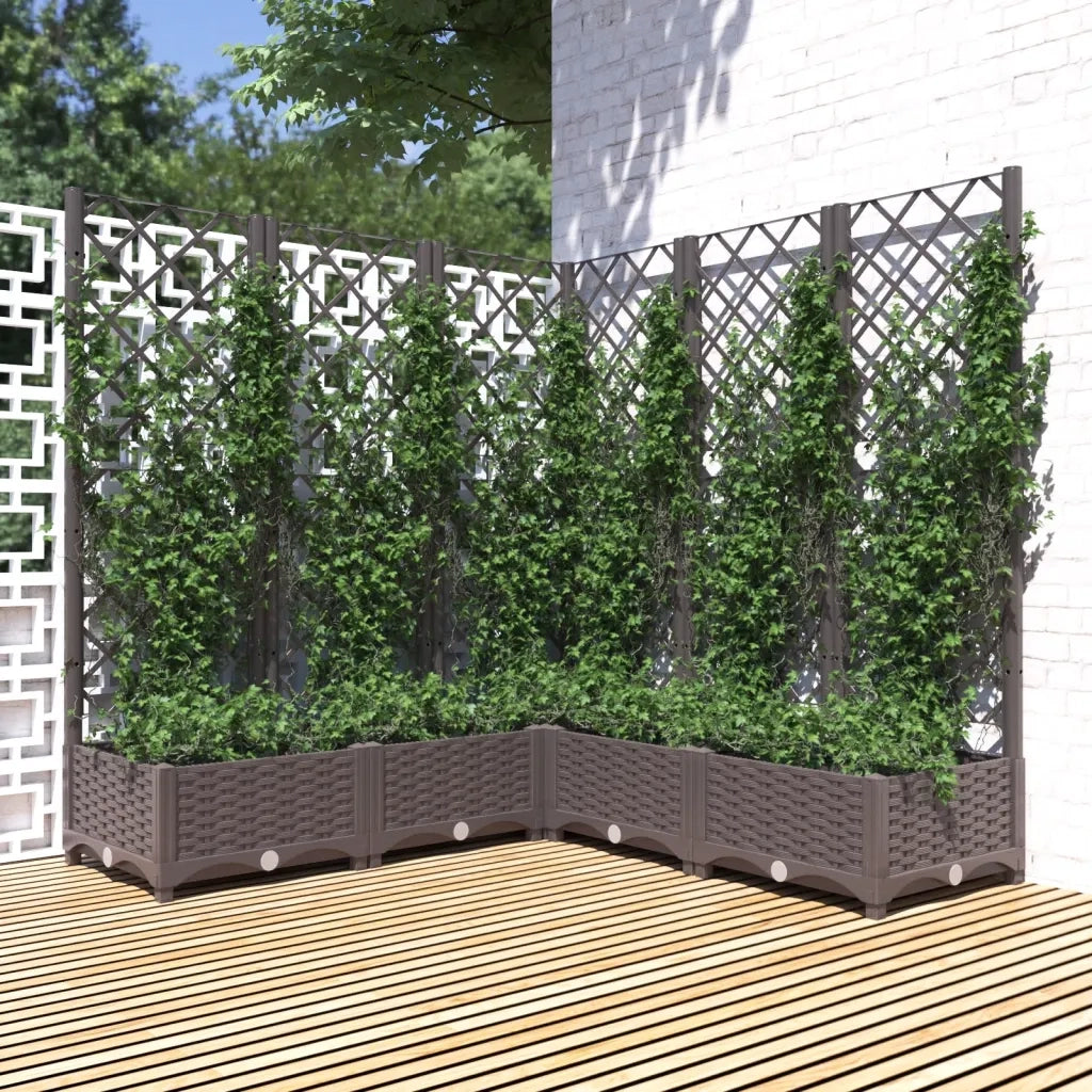 Fioriera da Giardino e Graticcio-Vaso da Esterno-Vaso con Griglia Marrone 120x120x121,5 cm in PP