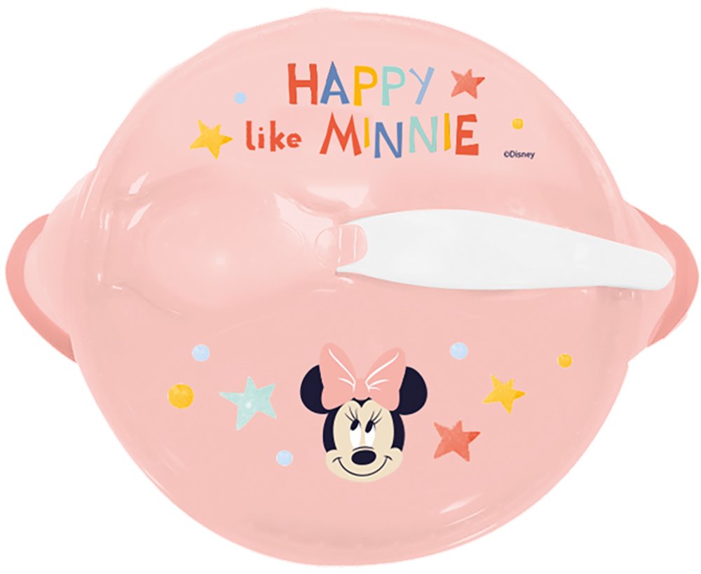 Ciotola antiscivolo con coperchio e cucchiaio Minnie per bambini.