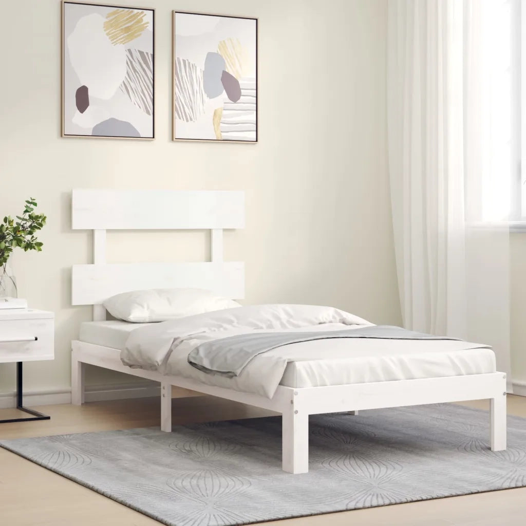Letto singolo | Letto per adulti | Giroletto senza Materasso Bianco 90x200 cm Legno Massello Pino