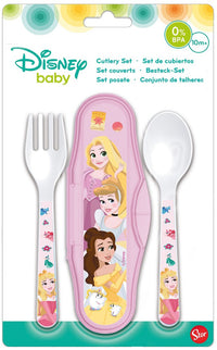 Set 2 Posate con Box Disney Princess per bambini piccoli, in plastica.
