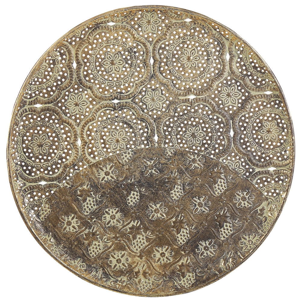Vassoio decorativo in metallo dorato traforato rotondo 49 cm retrò glamour