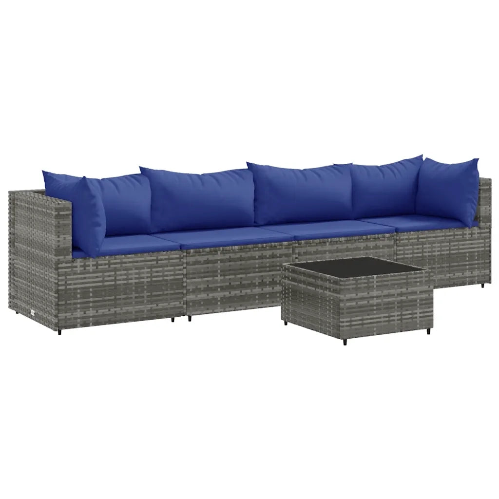 Set Divani da Giardino 5 pz con Cuscini in Polyrattan Grigio
