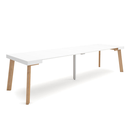 Consolle allungabile, 302x90x73cm, Per 14 persone, Gambe in legno, Bianco RF3096