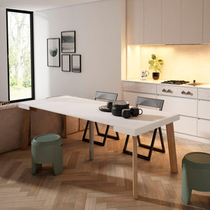 Consolle allungabile, 222x90x73cm, Per 10 persone, Gambe in legno, Bianco RF3061