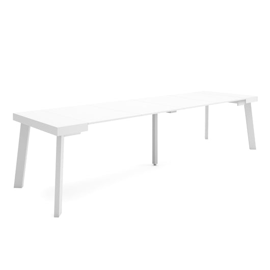 Consolle allungabile, 302x90x73cm, Per 14 persone, Gambe in legno, Bianco RF3110