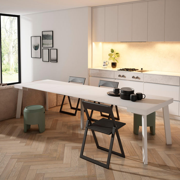 Consolle allungabile, 302x90x73cm, Per 14 persone, Gambe in legno, Bianco RF3110