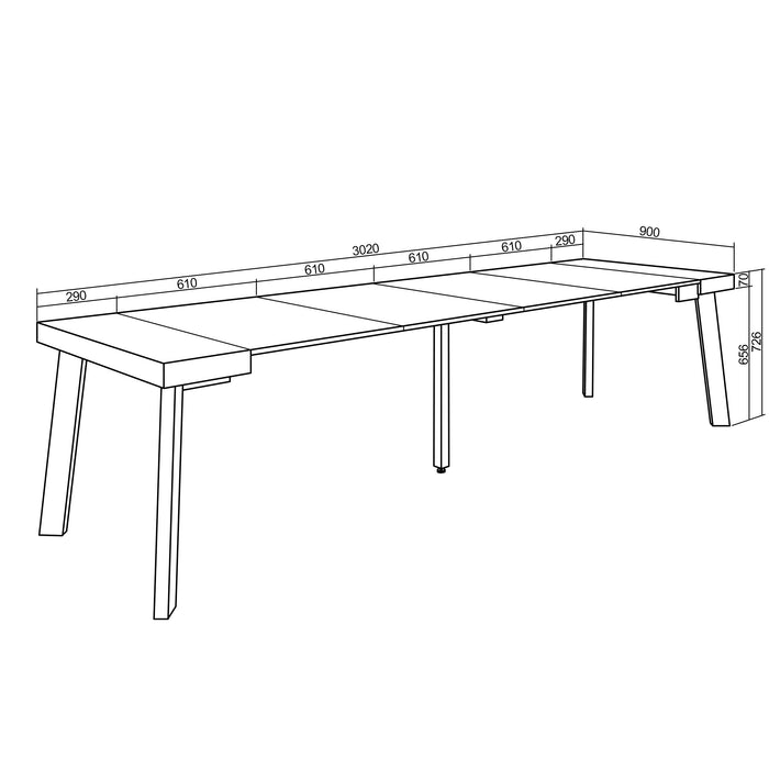 Consolle allungabile, 302x90x73cm, Per 14 persone, Gambe in legno, Bianco e grigio cemento RF3109