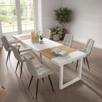 Consolle allungabile, 302x90x73cm, Per 14 persone, Gambe in legno, colore Rovere e bianco RF2967