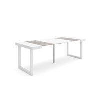 Consolle allungabile, 222x90x73cm, Per 10 persone, Gambe in legno, Bianco e grigio cemento RF2976