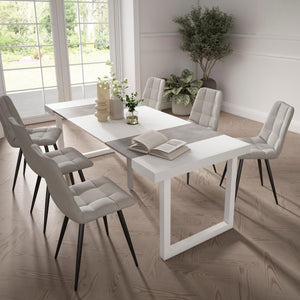Consolle allungabile, 222x90x73cm, Per 10 persone, Gambe in legno, Bianco e grigio cemento RF2976