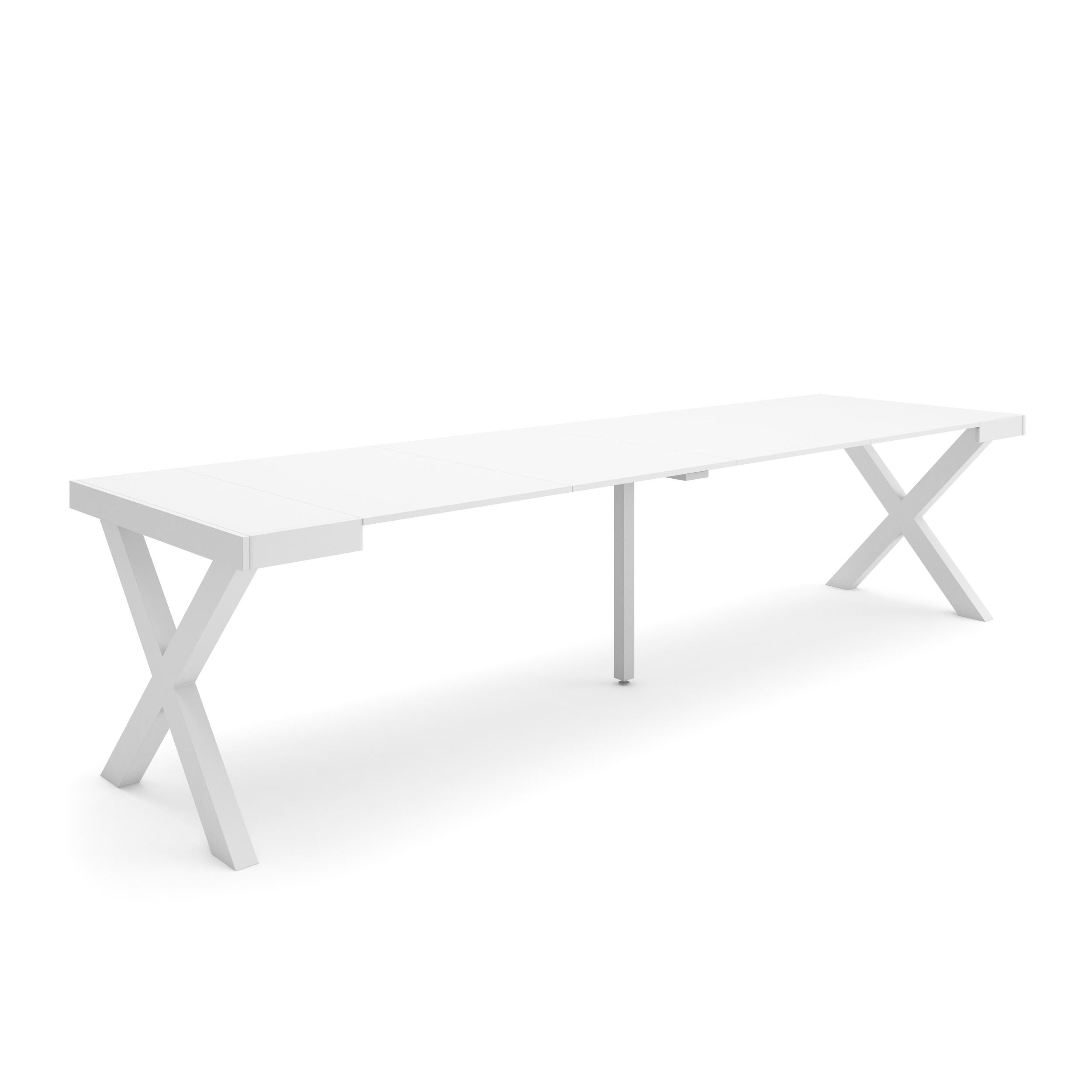 Consolle allungabile, 58 fino 302x90x73cm, Per 14 persone, Gambe in legno, Bianco RF2826