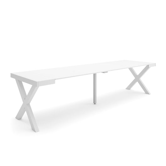 Consolle allungabile, 58 fino 302x90x73cm, Per 14 persone, Gambe in legno, Bianco RF2826