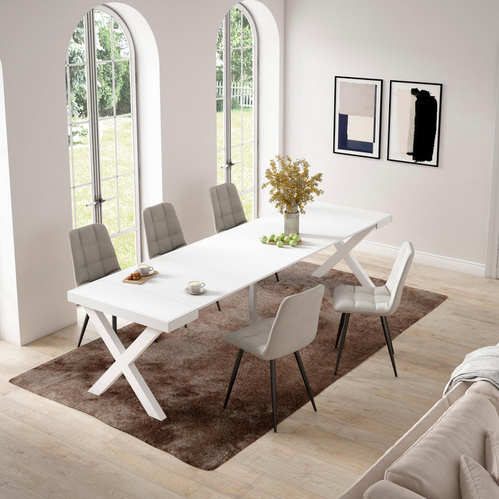 Consolle allungabile, 58 fino 302x90x73cm, Per 14 persone, Gambe in legno, Bianco RF2826