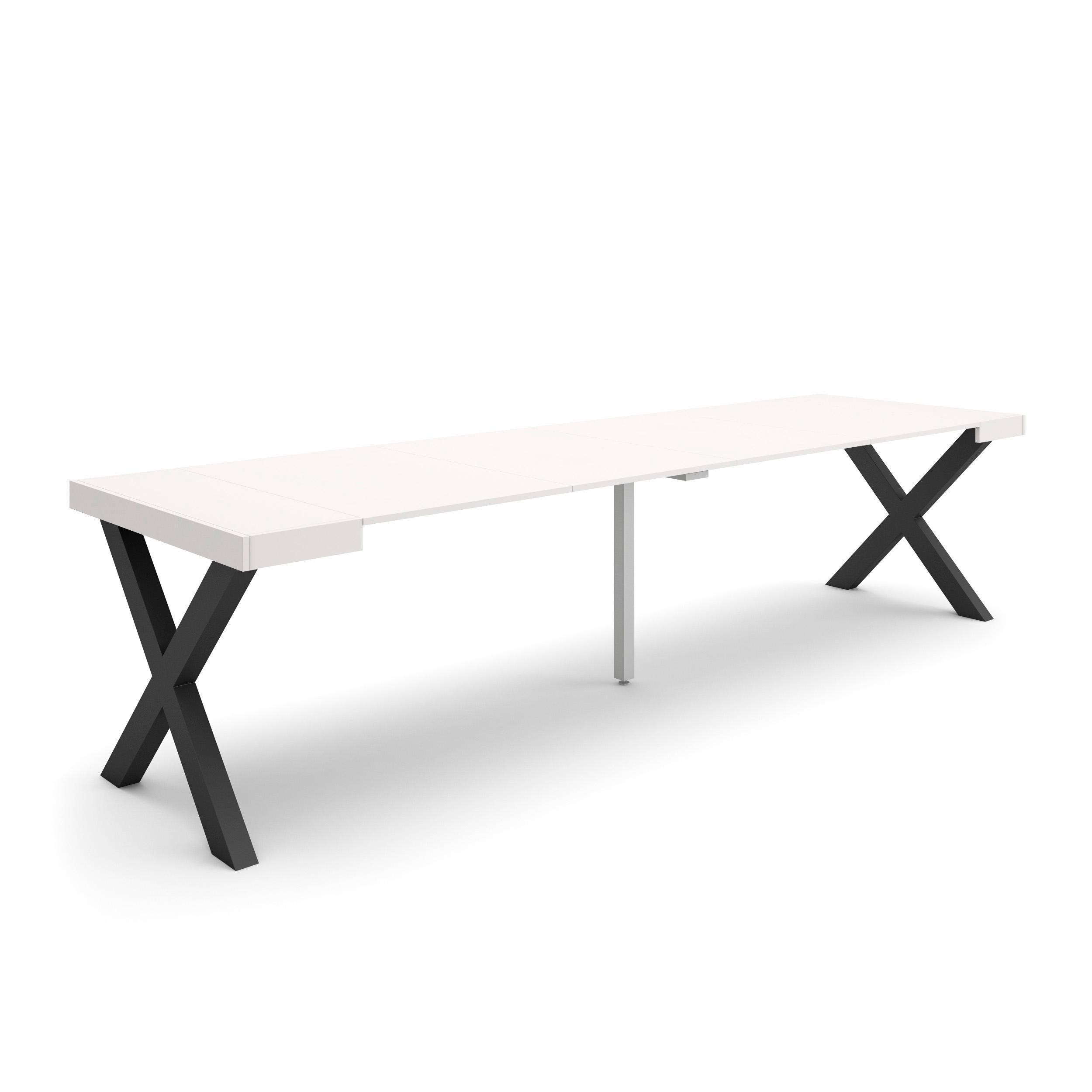 Consolle allungabile, 58 fino 302x90x73cm, Per 14 persone, Gambe in legno, Bianco RF2821
