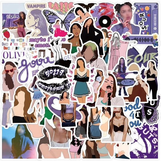 Sticker set 110 pezzi per fan di Olivia - Decalcomanie per musica - Sticker acqua resistente per musica - Sticker per scrapbook per fan di Olivia - Regalo - Sticker vinili per acqua, chitarre, laptop, libri, skateboard