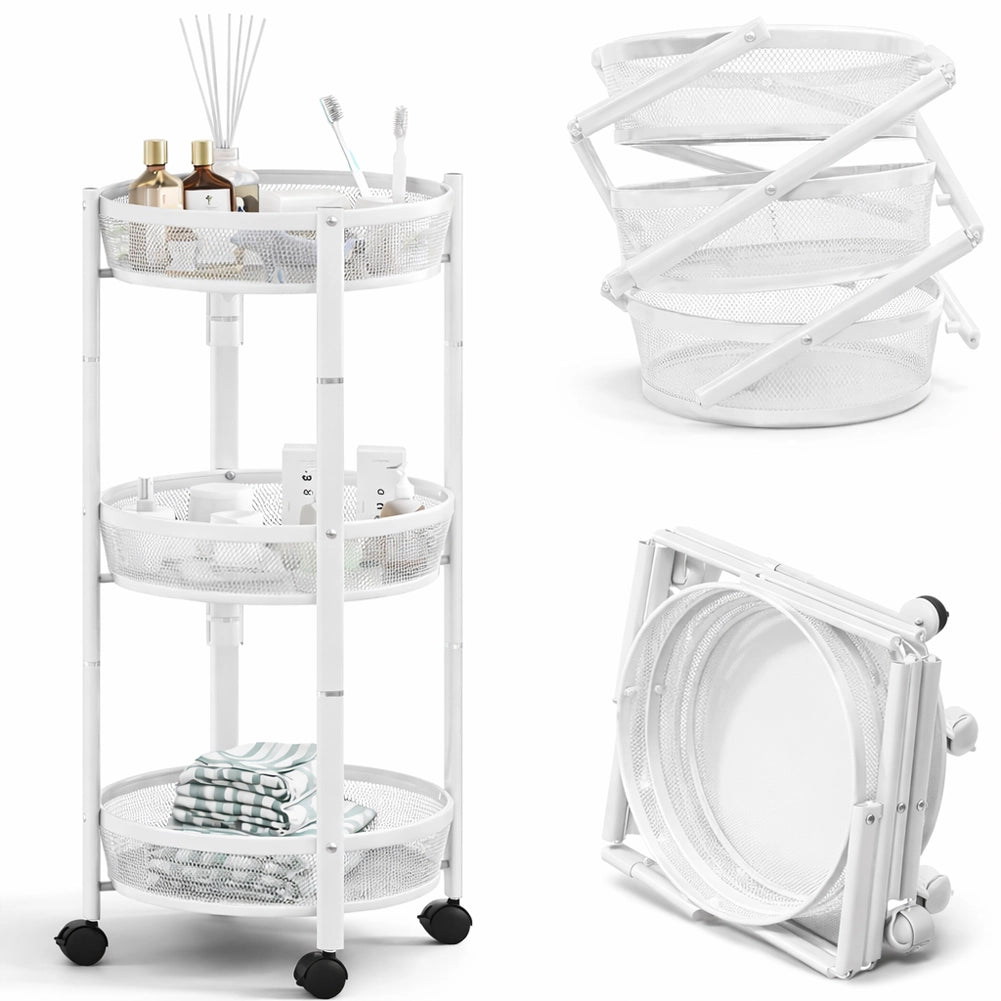 Carrello Pieghevole Salvaspazio Bianco con 3 Ripiani Organizer Versatile 88x35cm