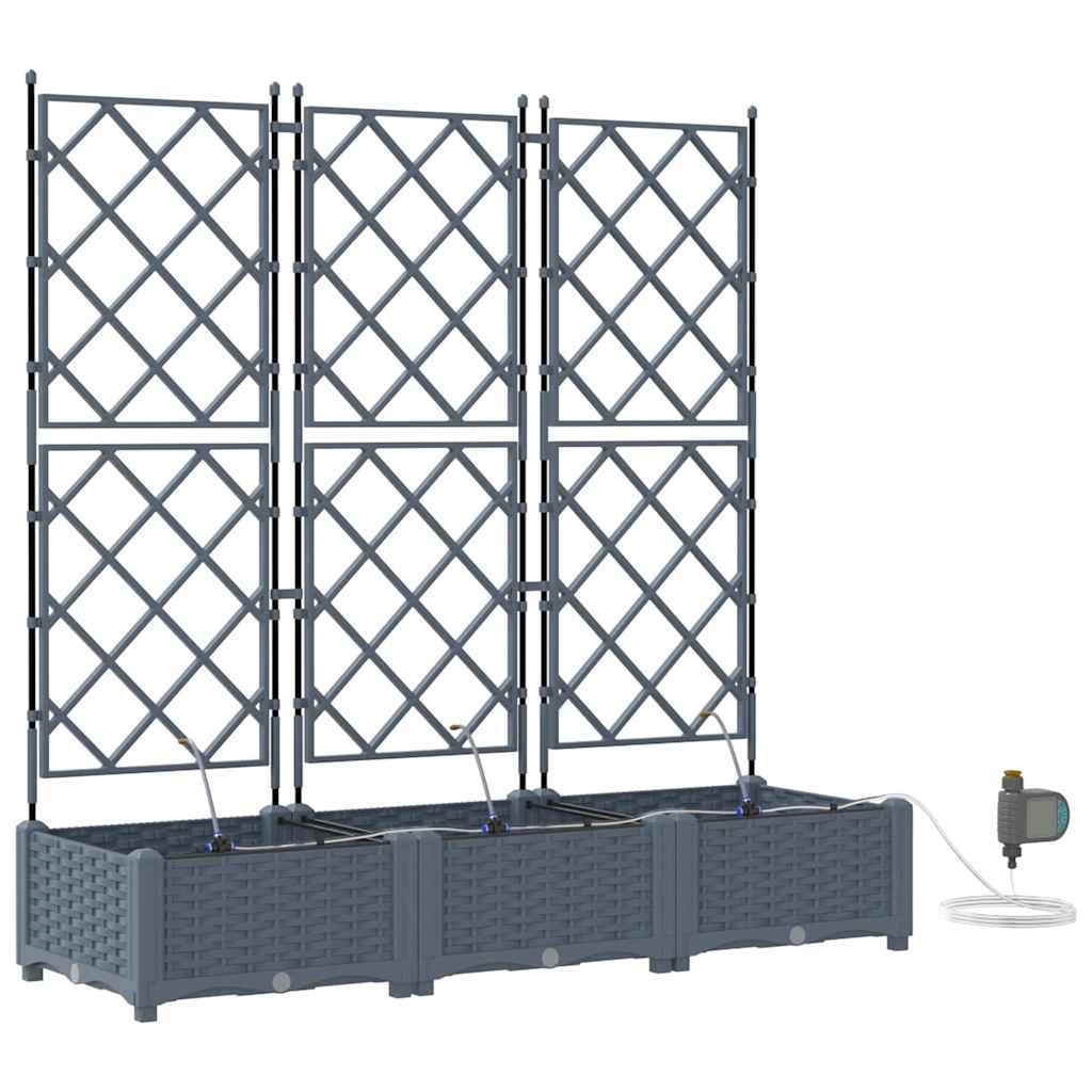 Set di 3 fioriere da giardino moderne 120 x 40 x 126 cm pratiche con sistema di irrigazione acciaio grigio chiaro 02_0058596
