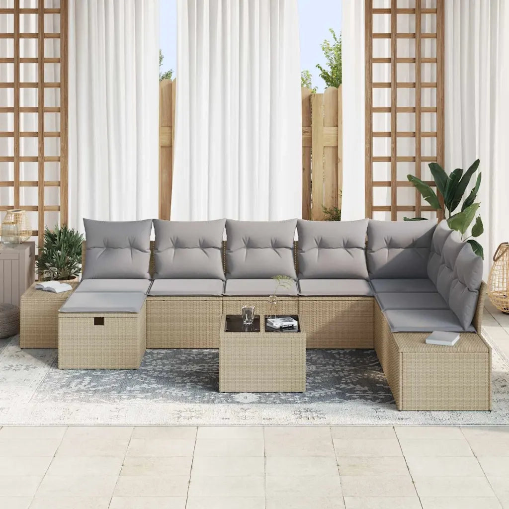 Set Divano da Giardino con cuscino 9 pcs Beige Poly Rattan 3360771