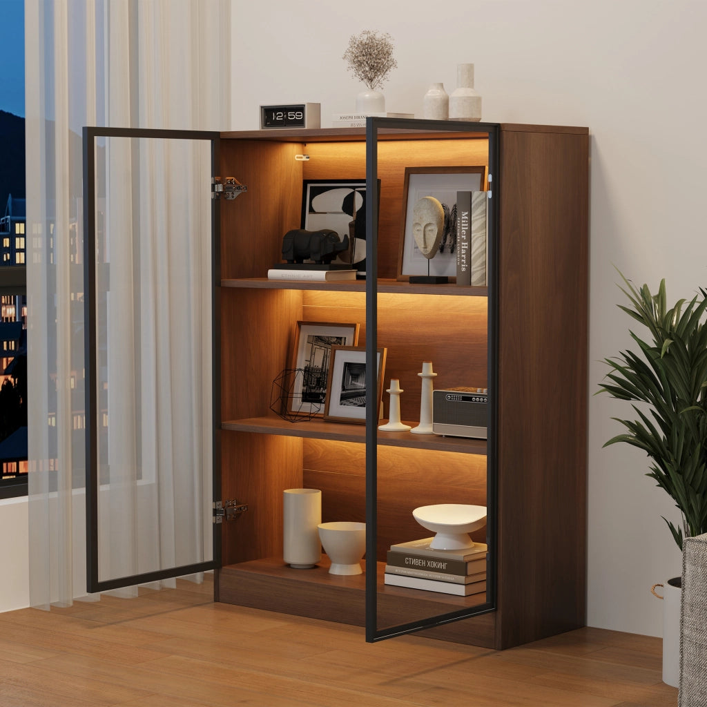 Vetrina con 2 ante; 3 ripiani e illuminazione LED - per soggiorno - 80×30×106 cm