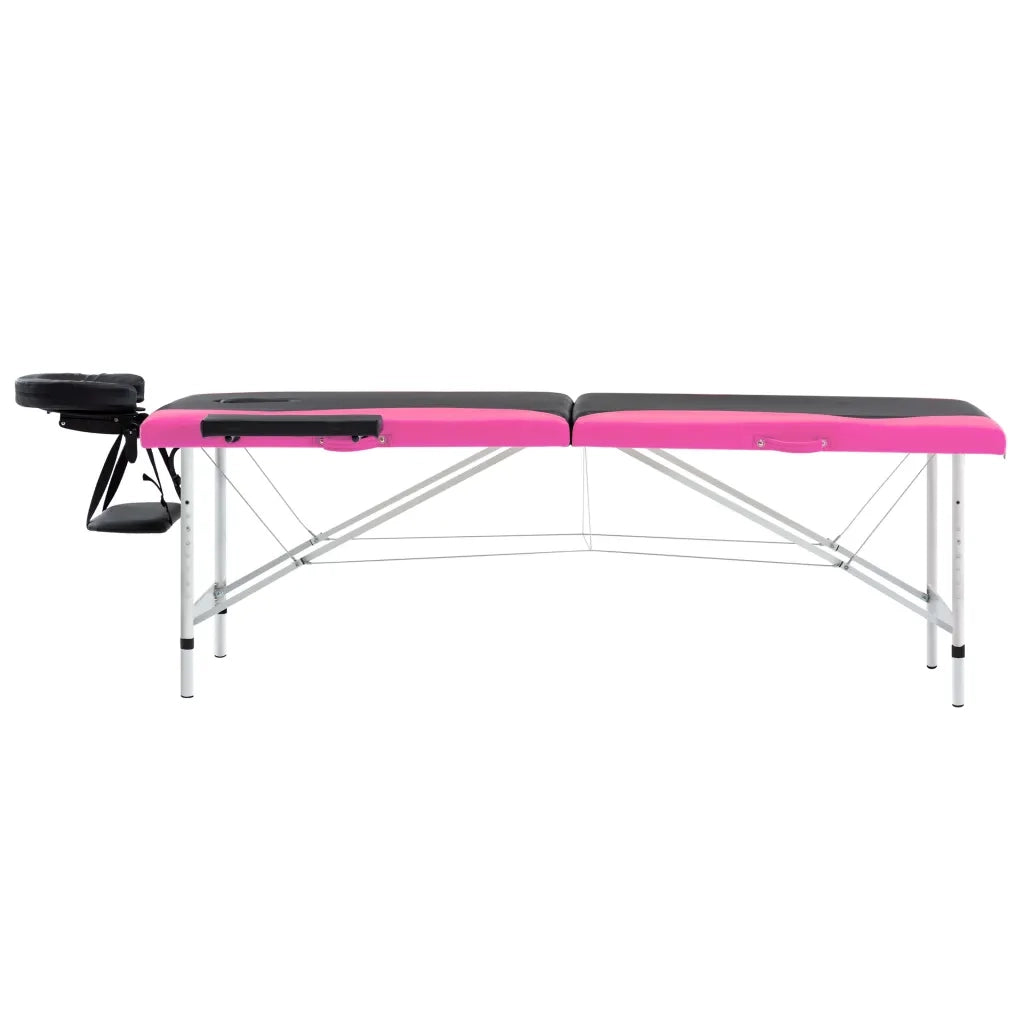 Lettino Massaggio Pieghevole 2 Zone in Alluminio Nero e Rosa 110232