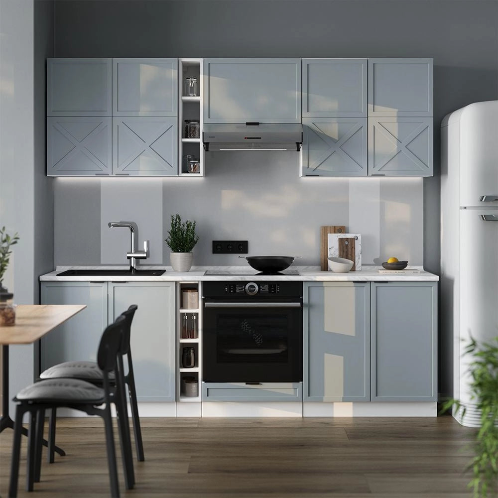 Cucina componibile Fame-Line Blu-grigio chiaro/Bianco 235 cm, PL Antracite Vicco