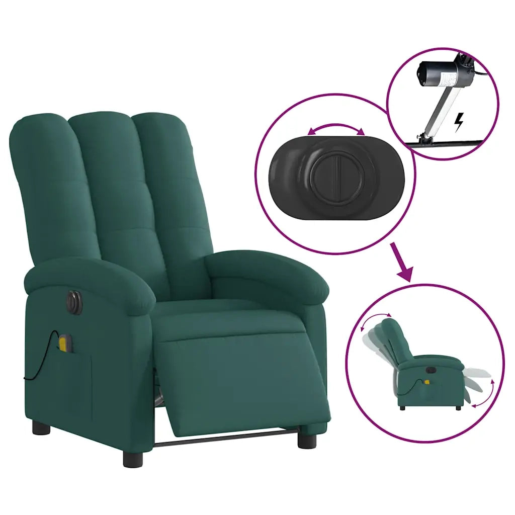 Poltrona Massaggiante | Sedia Relax Reclinabile Elettrica Verde Scuro Tessuto