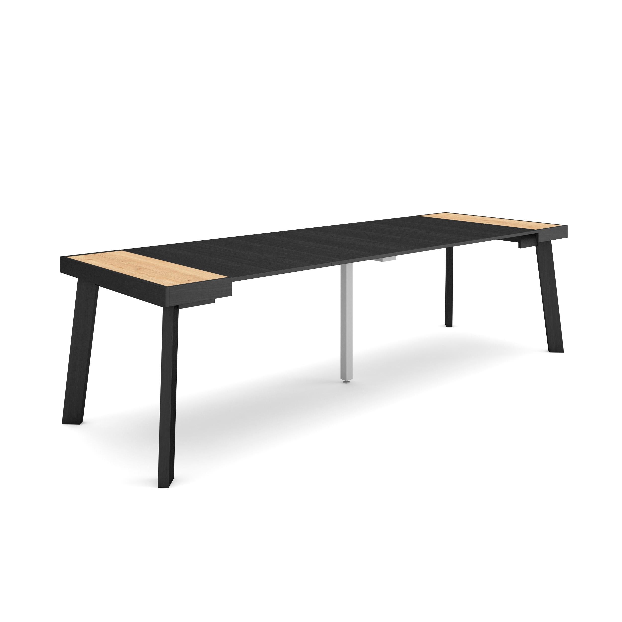 Consolle allungabile, 262x90x73cm, Per 12 persone, Gambe in legno, colore Rovere e nero RF3026