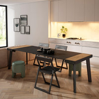 Consolle allungabile, 262x90x73cm, Per 12 persone, Gambe in legno, colore Rovere e nero RF3026