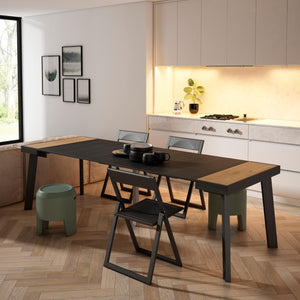 Consolle allungabile, 262x90x73cm, Per 12 persone, Gambe in legno, colore Rovere e nero RF3026