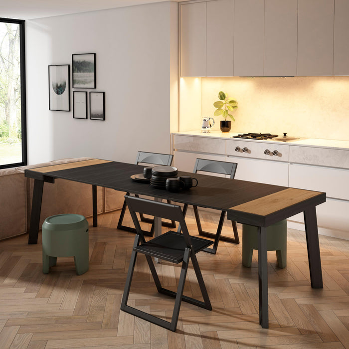 Consolle allungabile, 262x90x73cm, Per 12 persone, Gambe in legno, colore Rovere e nero RF3026