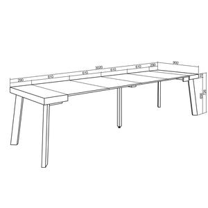 Consolle allungabile, 302x90x73cm, Per 14 persone, Gambe in legno, colore Rovere e nero RF3095