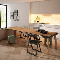 Consolle allungabile, 302x90x73cm, Per 14 persone, Gambe in legno, colore Rovere RF3094