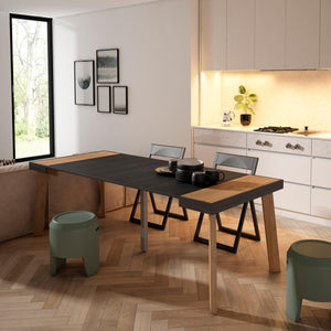 Consolle allungabile, 222x90x73cm, Per 10 persone, Gambe in legno, colore Rovere e nero RF3062