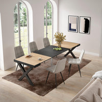 Consolle allungabile, 58 fino 302x90x73cm, Per 14 persone, Gambe in legno, colore Rovere e nero RF2835