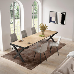 Consolle allungabile, 58 fino 302x90x73cm, Per 14 persone, Gambe in legno, colore Rovere RF2834