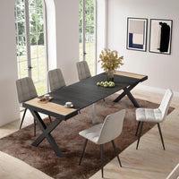 Consolle allungabile, 58 fino 262x90x73cm, Per 12 persone, Gambe in legno, colore Rovere e nero RF2809