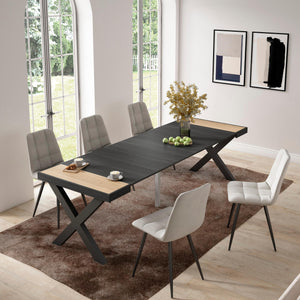 Consolle allungabile, 58 fino 262x90x73cm, Per 12 persone, Gambe in legno, colore Rovere e nero RF2809