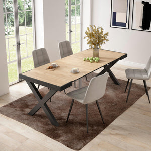 Consolle allungabile, 58 fino 222x90x73cm, Per 10 persone, Gambe in legno, colore Rovere e nero RF2789