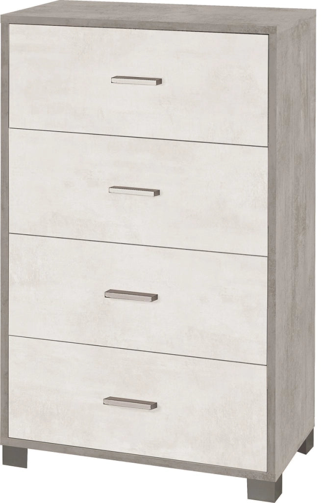 Mobile cassettiera 4 cassetti H110 L71 P41 struttura color Cemento frontalo Bianco Ossido 774k Sarmog