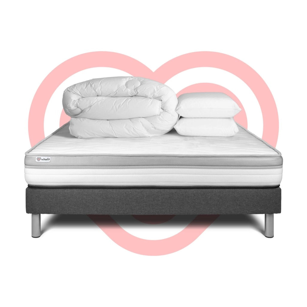 Pacchetto letto completo - Materasso 160x200cm + Box spring con doghe (kit) + 2 cuscini + Piumino - Vital Relax