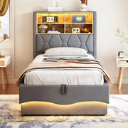 Letto multifunzione 90x200 cm con LED, USB e contenitore idraulico