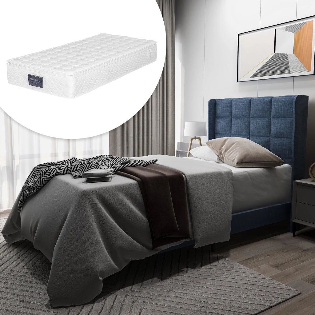 letto imbottito lino blu 90 x 200 cm