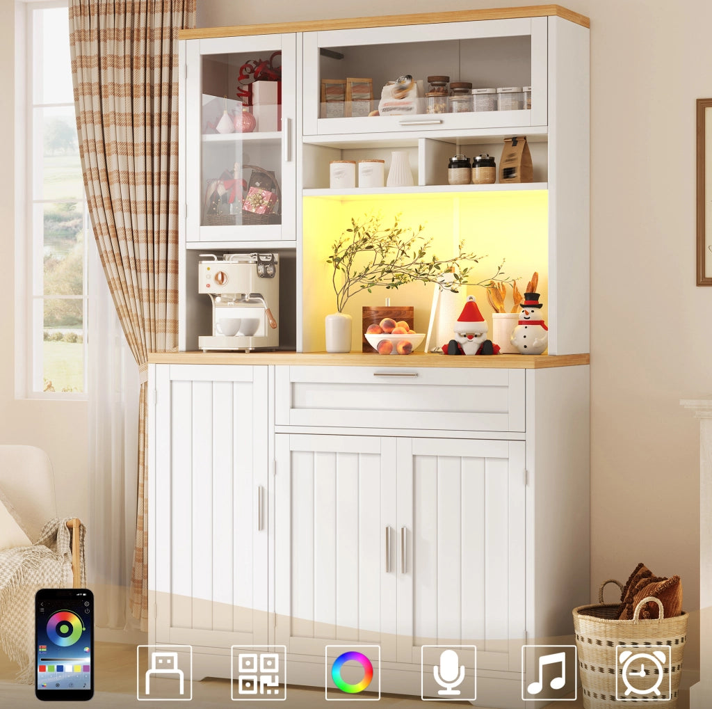 Mobile alto con vetrine, LED USB e app, bianco, 104x40x180 cm