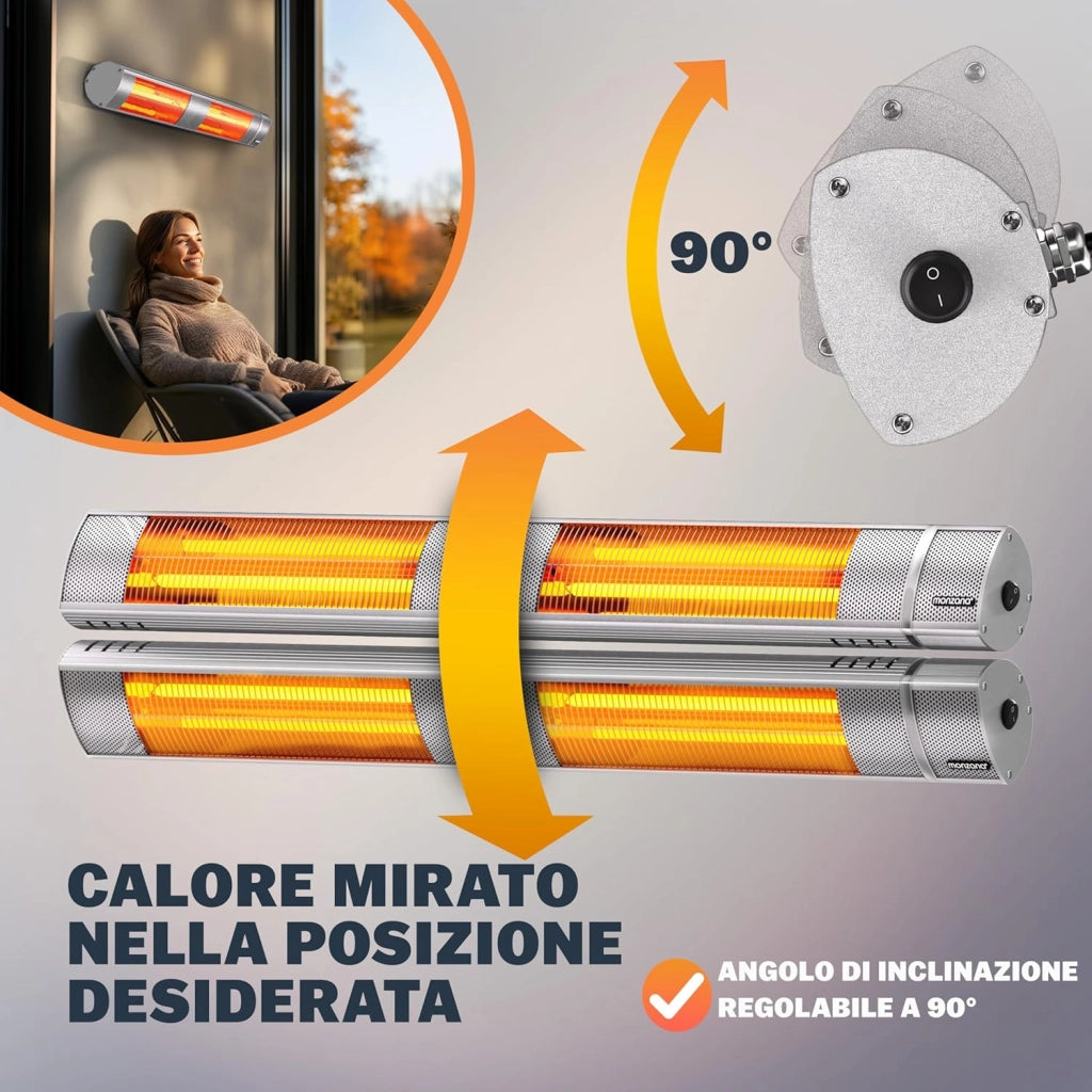 ® Stufa Elettrica a Infrarossi 3 Livelli di Calore 3000W Inclinabile di 90° Telecomando App IP55 Stufetta Fungo