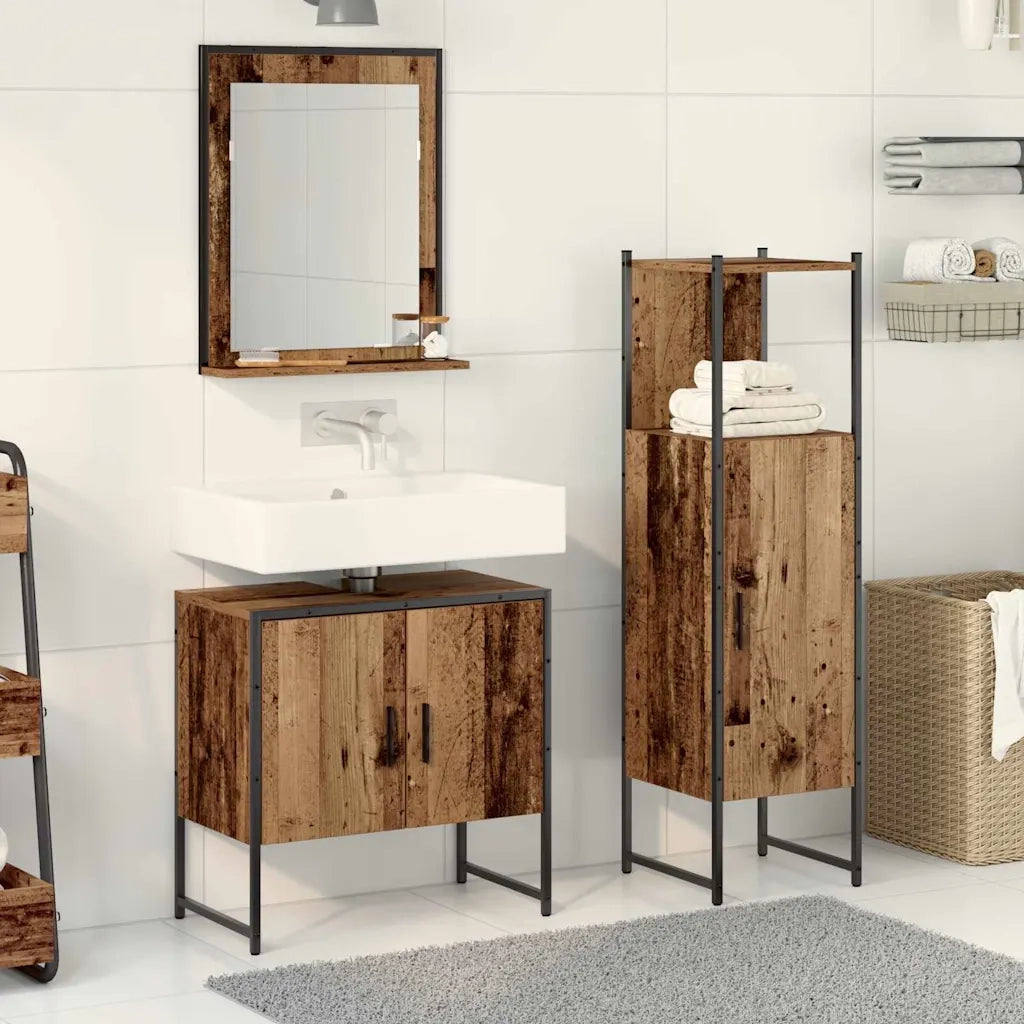 Set di mobili per il Bagno | Armadio da bagno 3 pz Marrone Legno multistrato