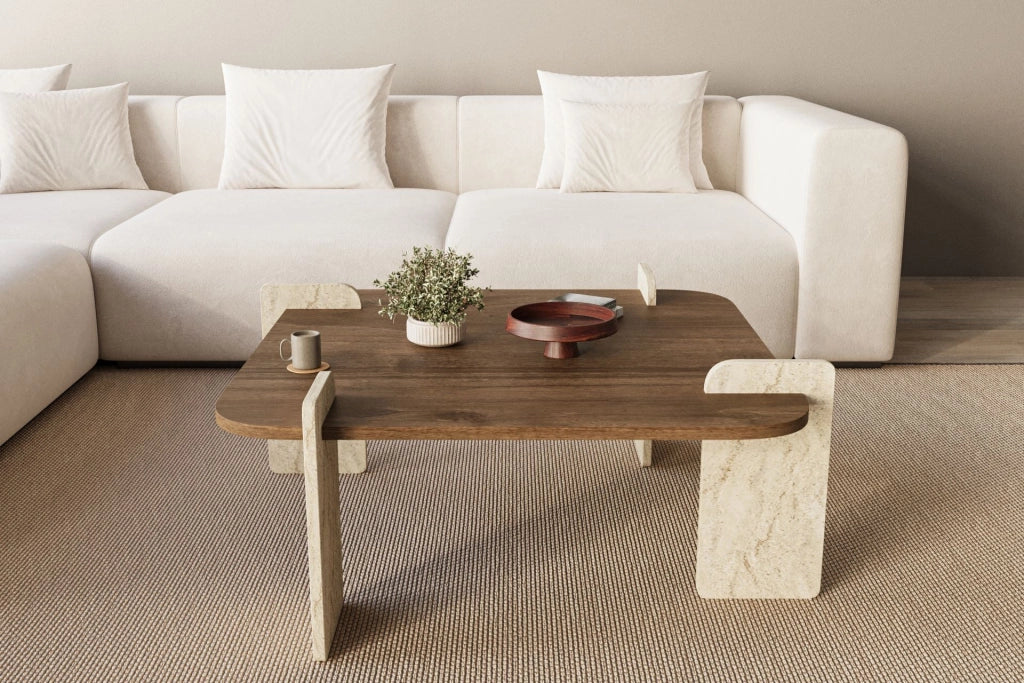 Tavolino in legno "Afrolli" - 90 x 90 x 35 cm - Marrone